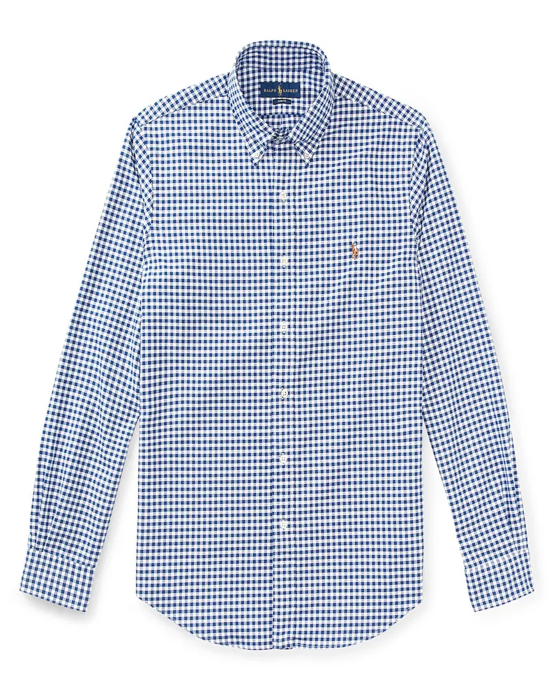 Ralph Lauren Oxfordhemd im Minimalkaro, Slim Fit in Mittelblau