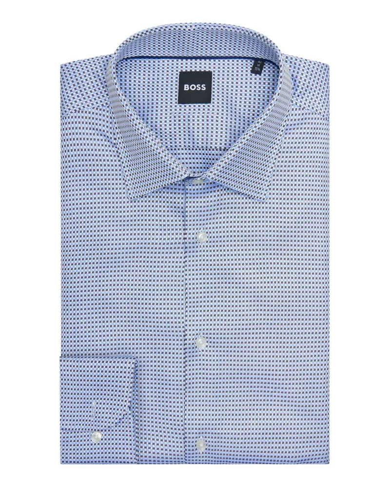 HUGO BOSS Langärmliges gemustertes Hemd aus Baumwolle, Slim Fit in Hellblau