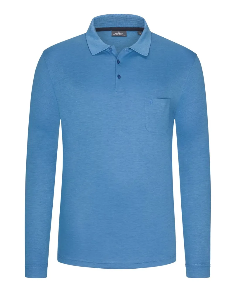 Ragman Langarm-Poloshirt in Piqué-Qualität mit Brusttasche, Easy Care in Blau