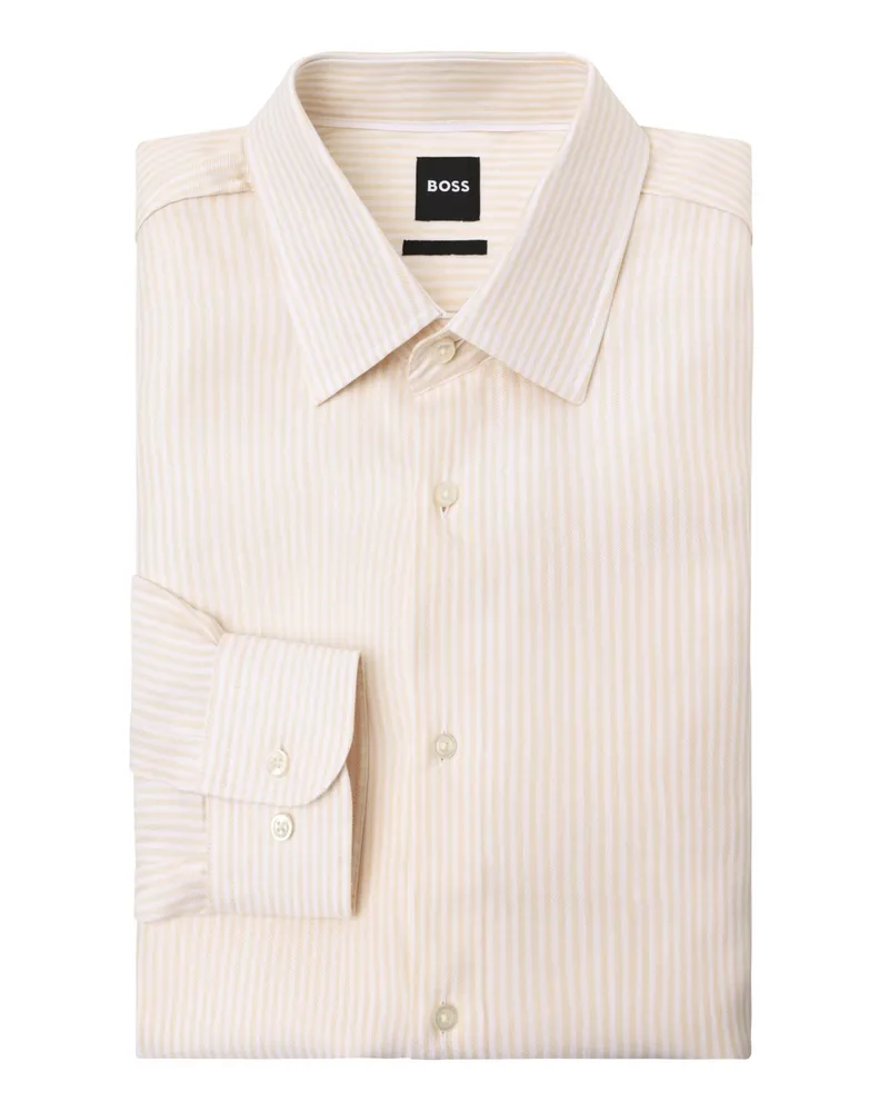 HUGO BOSS Streifenhemd aus einem Leinen-Lyocell-Mix, Slim Fit in Rosenrot