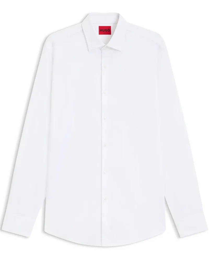 HUGO BOSS Unifarbenes Baumwollhemd mit Fischgrätenstruktur, Slim Fit in Weiß