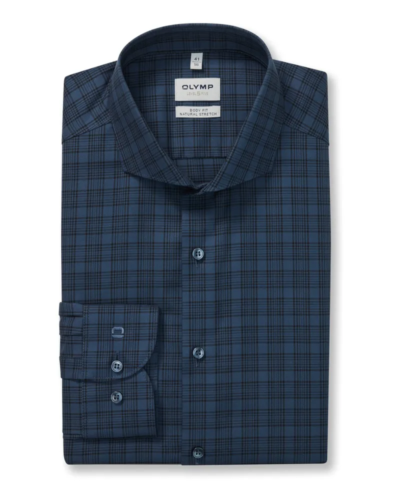 Olymp Level Five, Body Fit, Hemd mit Check-Muster in Marine