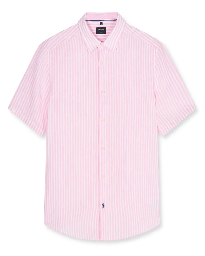 Olymp Casual, Regular Fit, Kurzarmhemd aus Leinen mit Streifenmuster in Rosenrot