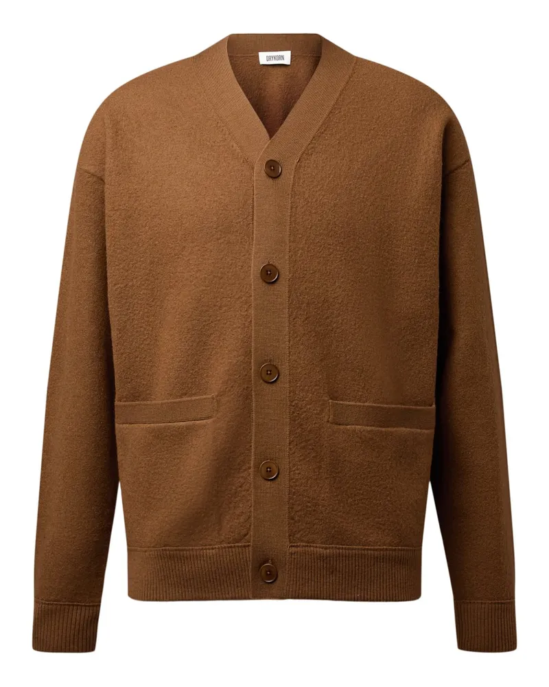 Drykorn Strick-Cardigan aus Wolle mit Taschen in Cognac