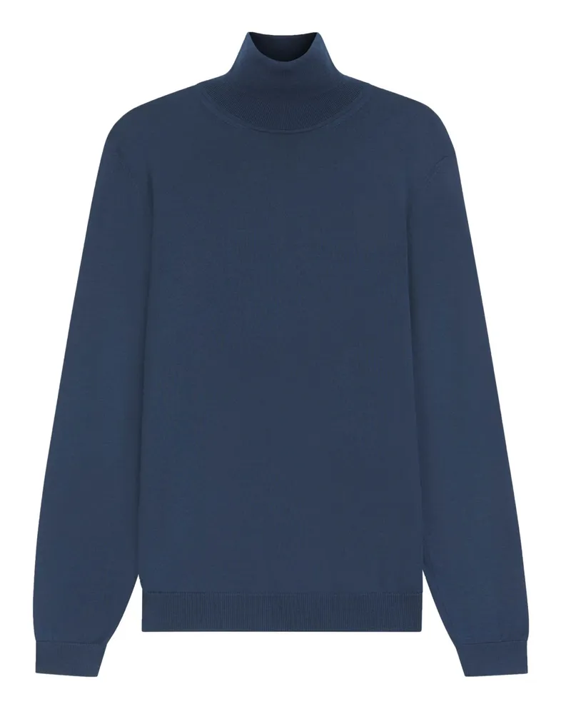 HUGO BOSS Rollkragenpullover aus einem leichten Schurwollstrick in Mittelblau