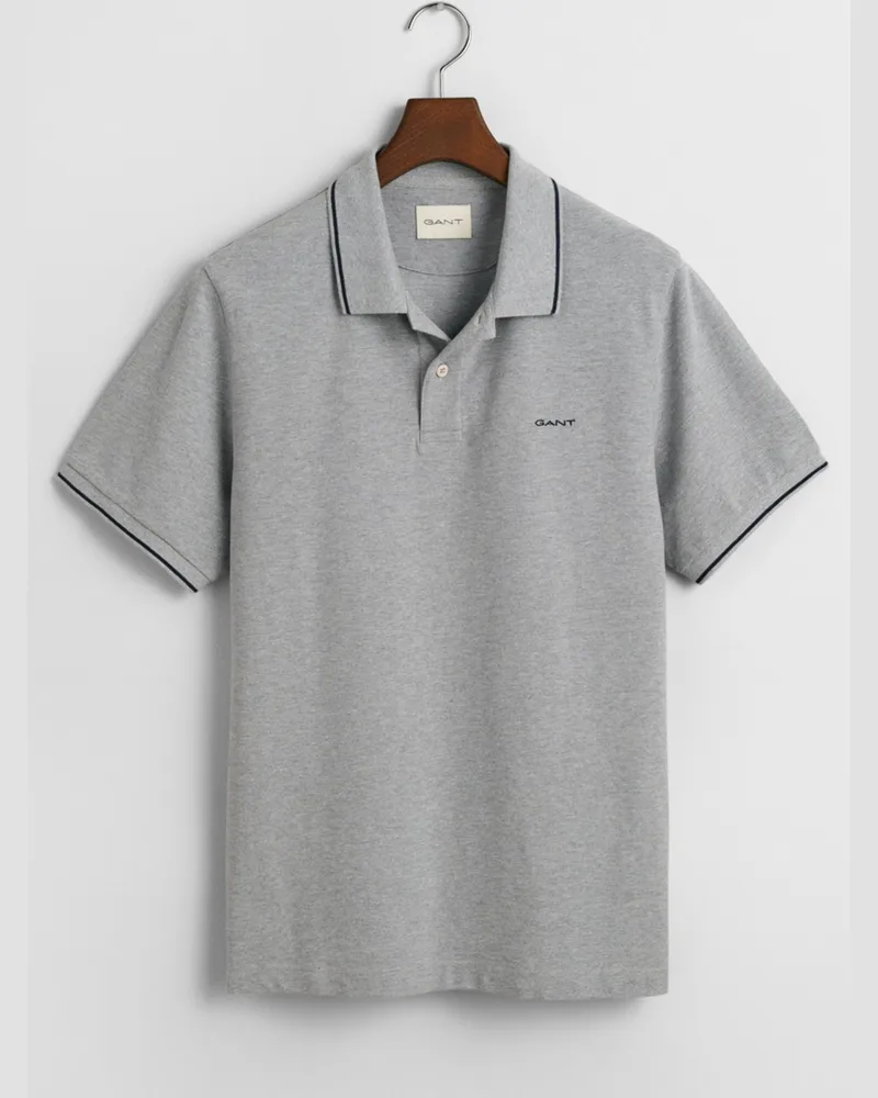 Gant Piqué-Poloshirt aus Baumwolle mit Kontraststreifen, Regular Fit in Hellgrau