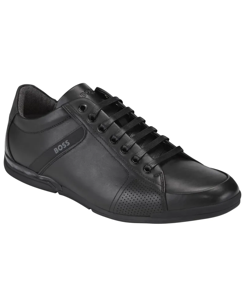 HUGO BOSS Teilperforierter Sneaker aus Glattleder mit schmaler Sohle in Schwarz