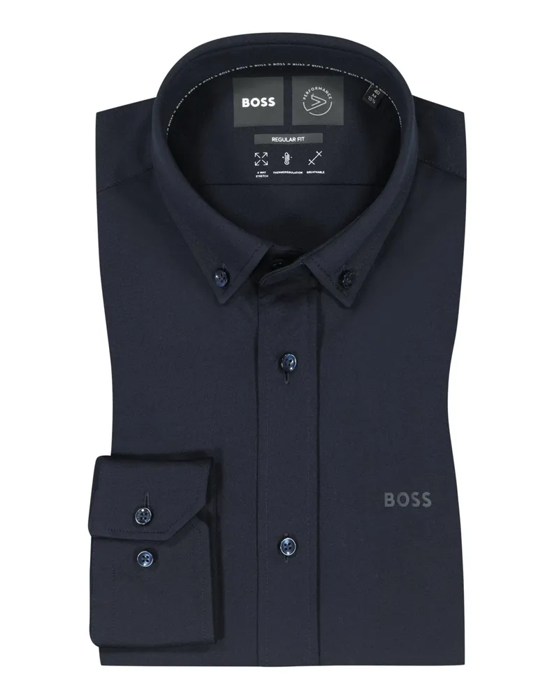 HUGO BOSS Jerseyhemd mit Logo-Print, Regular Fit in Marine