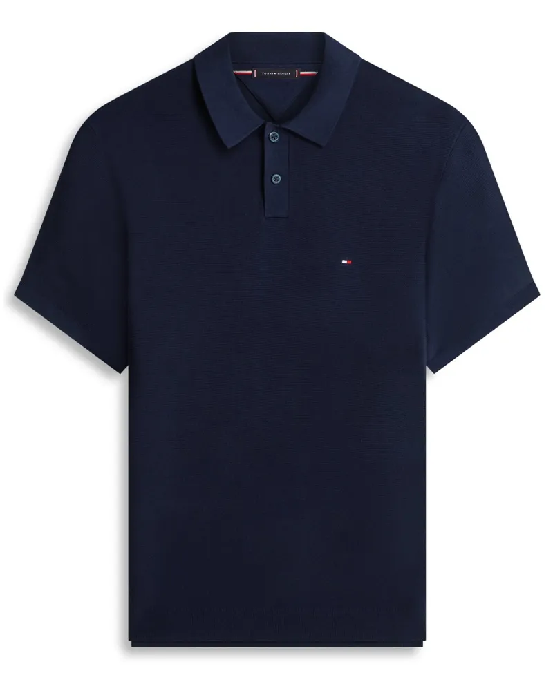 Tommy Hilfiger Leichtes Strick-Poloshirt mit kleiner Flag-Stickerei in Marine