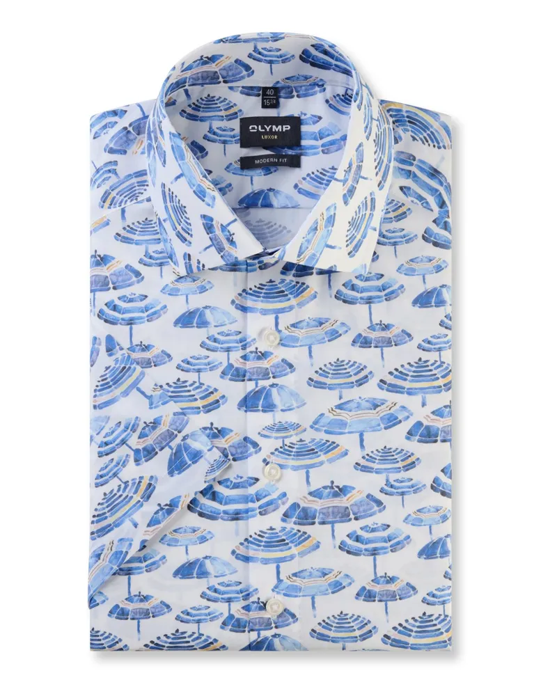 Olymp Luxor, Modern Fit, Kurzarmhemd mit Schirm-Print in Blau