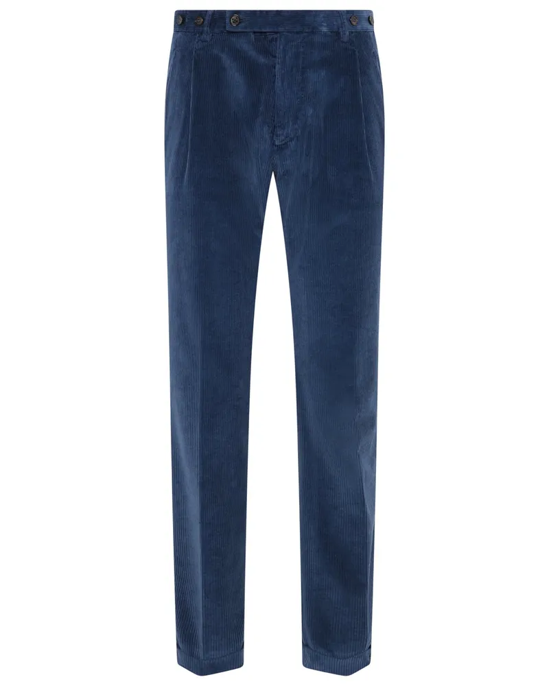 Berwich Feincordhose mit Bundfalte und Riegelverschluss in Blau