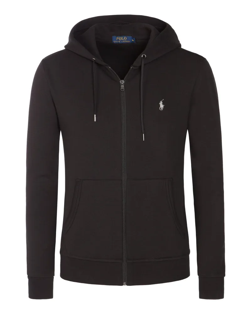 Ralph Lauren Sweatjacke mit Kapuze, Zip und kleiner Poloreiter-Stickerei in Schwarz