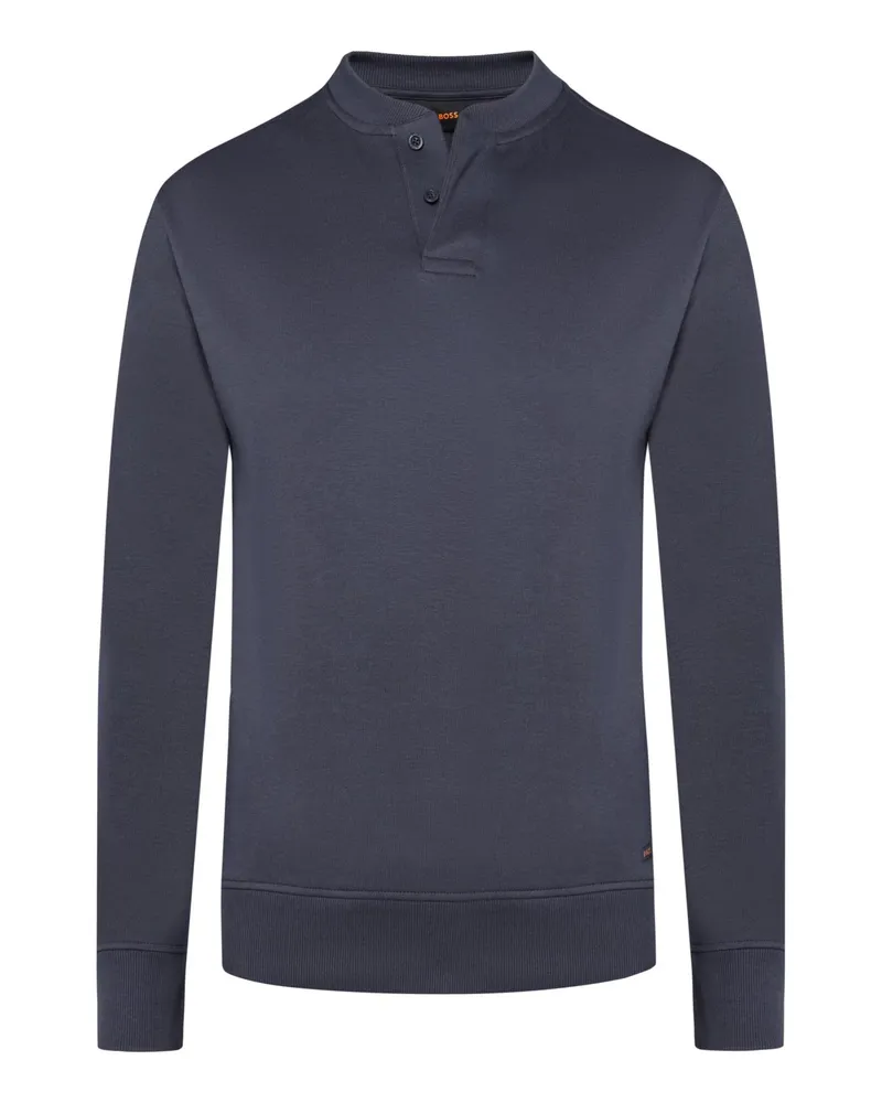 HUGO BOSS Glattstrick-Pullover mit kurzer Knopfleiste in Marine