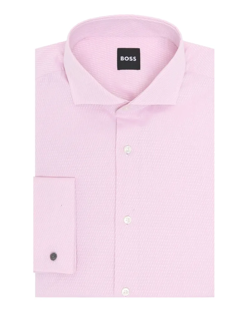 HUGO BOSS Strukturiertes Hemd mit Umschlagmanschette, Slim Fit in Rosenrot