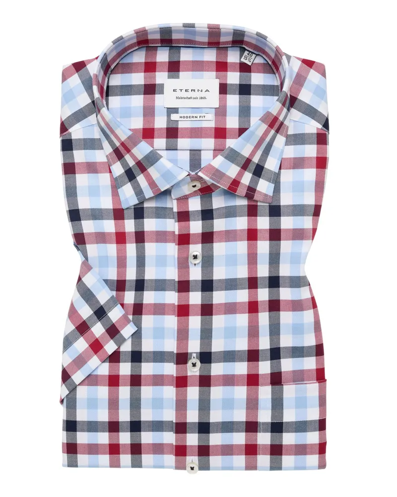 Eterna Bügelfreies Kurzarmhemd aus Baumwolle mit Karomuster, Modern Fit in Rot