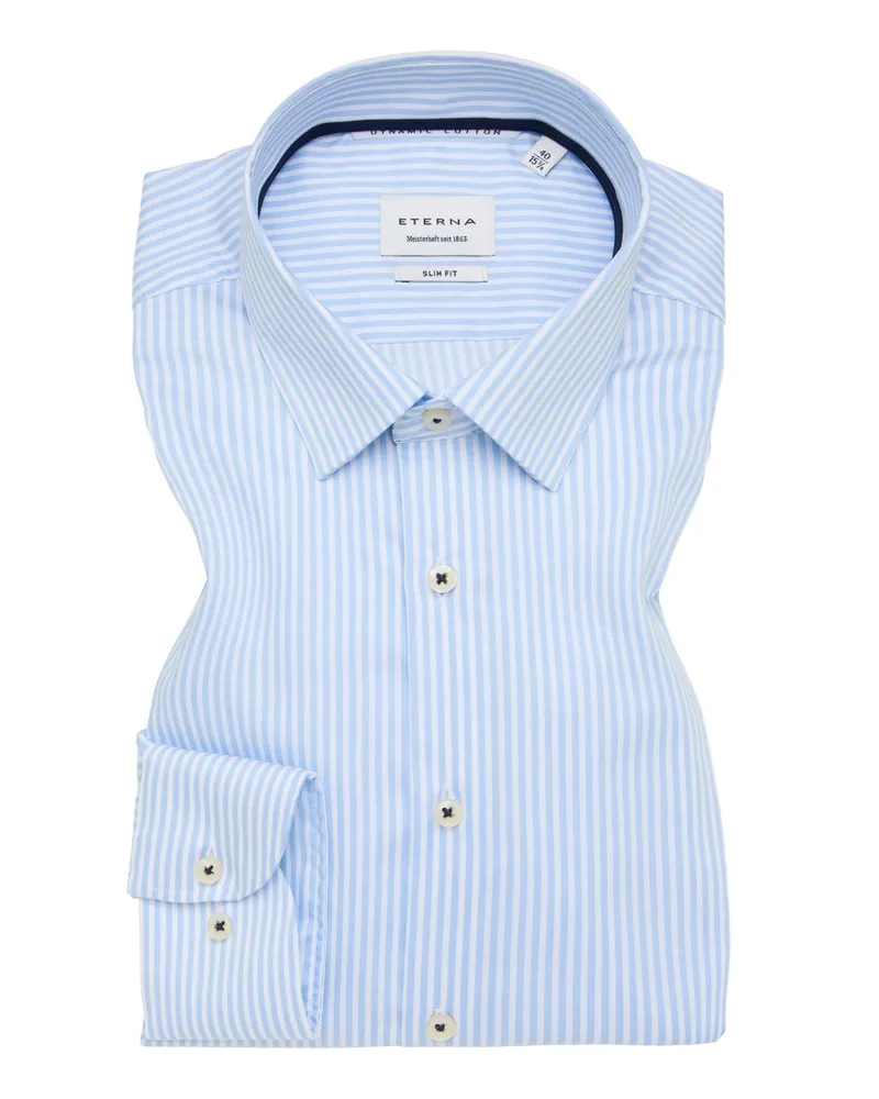 Eterna Bügelfreies Baumwollhemd mit Streifenmuster, Slim Fit in Hellblau