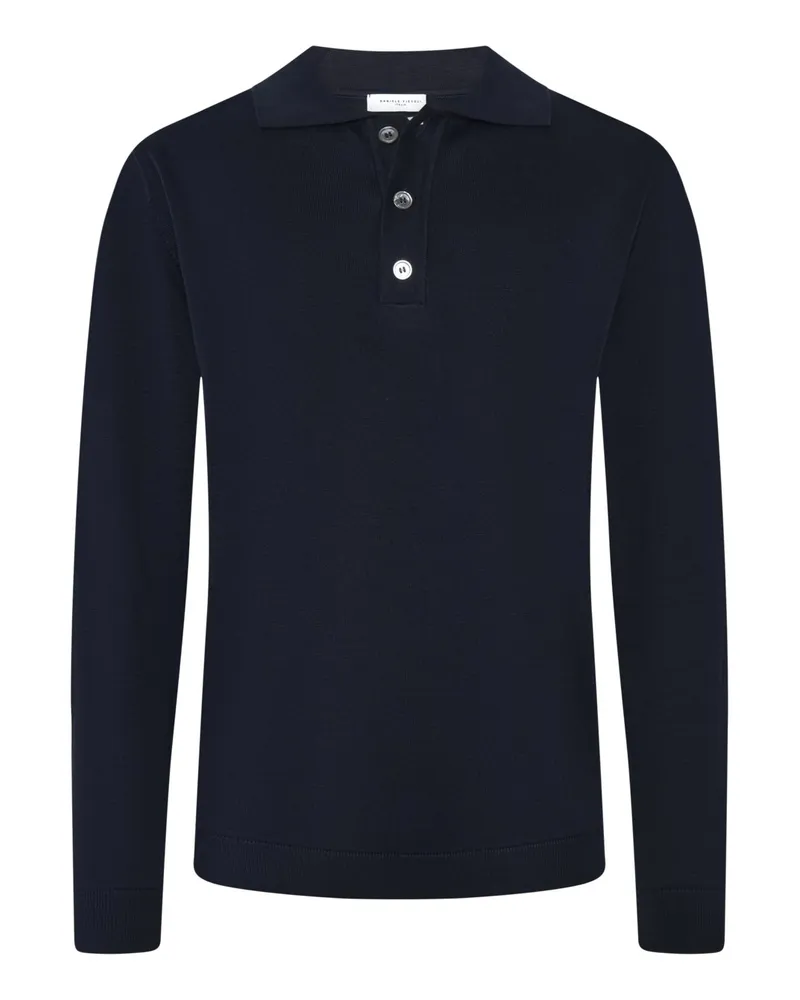 Daniele Fiesoli Softes Langarm Strick-Poloshirt aus feiner Giza-Baumwolle in Marine