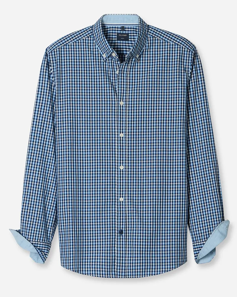Olymp Casual, Baumwollhemd mit Karomuster und Button Down-Kragen in Marine