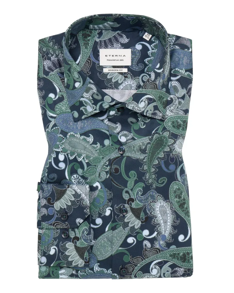 Eterna Bügelfreies Hemd aus Baumwolle mit Paisley-Muster, Modern Fit in Grün