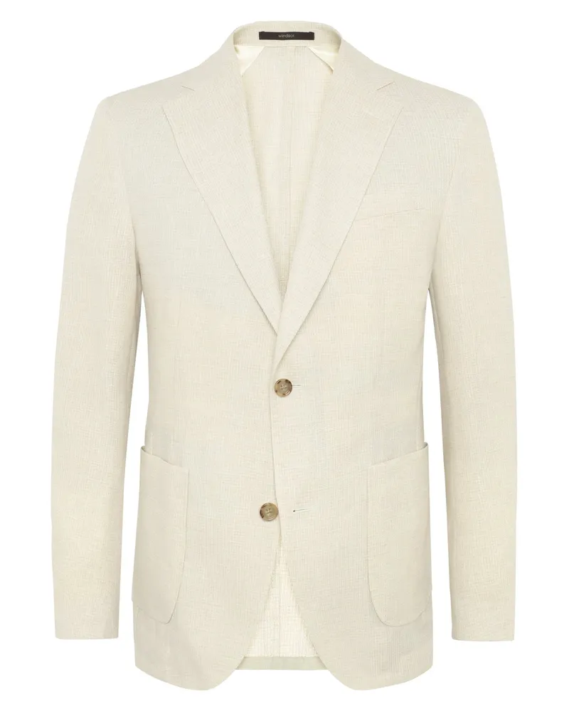 windsor. Einreiher-Sakko aus einem Leinen-Wolle-Mix mit Kleinmuster in Beige