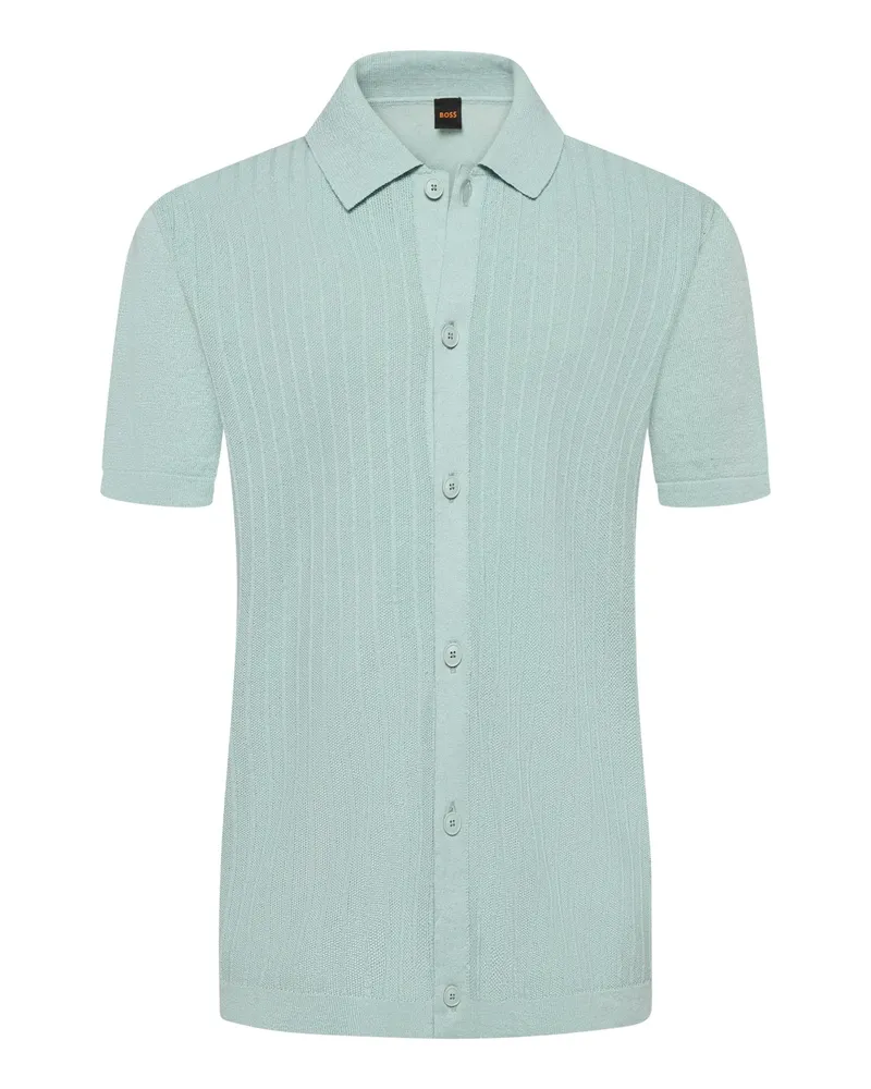 HUGO BOSS Strick-Kurzarmhemd aus einer Leinenmischung in Mint