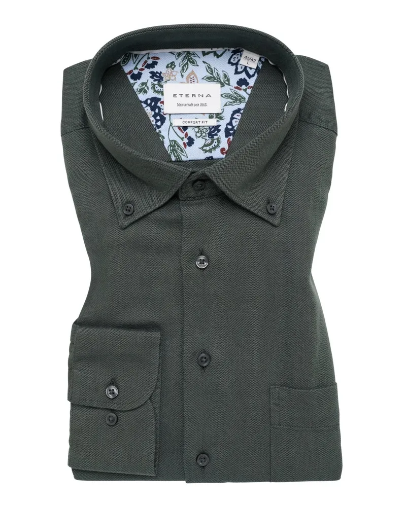 Eterna Flanellhemd mit Fischgrätmuster und Lyocell, Comfort Fit in Oliv