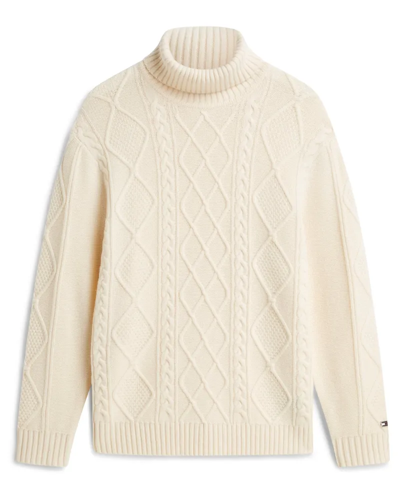 Tommy Hilfiger Rollkragenpullover aus Wolle mit Struktur in Offwhite
