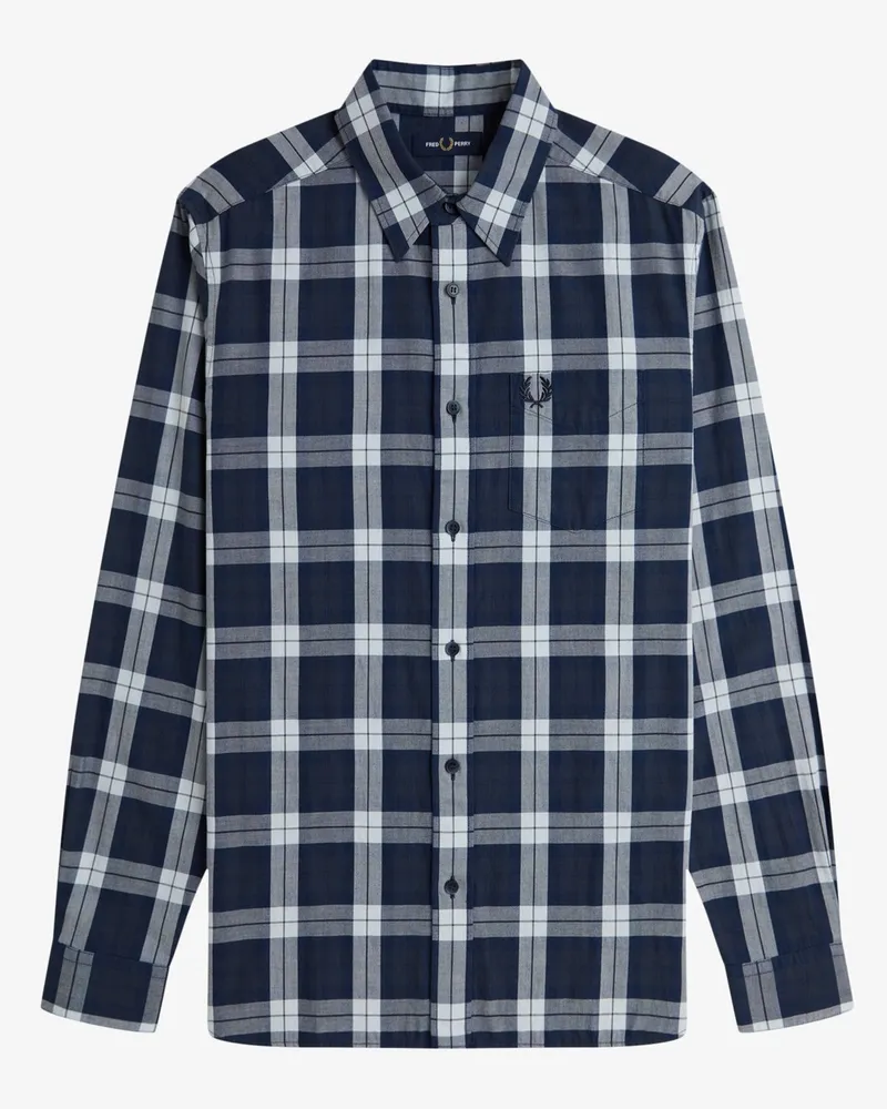 Fred Perry Leichtes Baumwollhemd mit Tartan-Muster in Marine