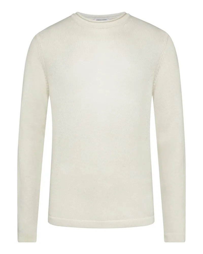 Daniele Fiesoli Edler Rundhalspullover aus einem Merino-Kaschmir-Mix mit Kragenrollkante in Offwhite