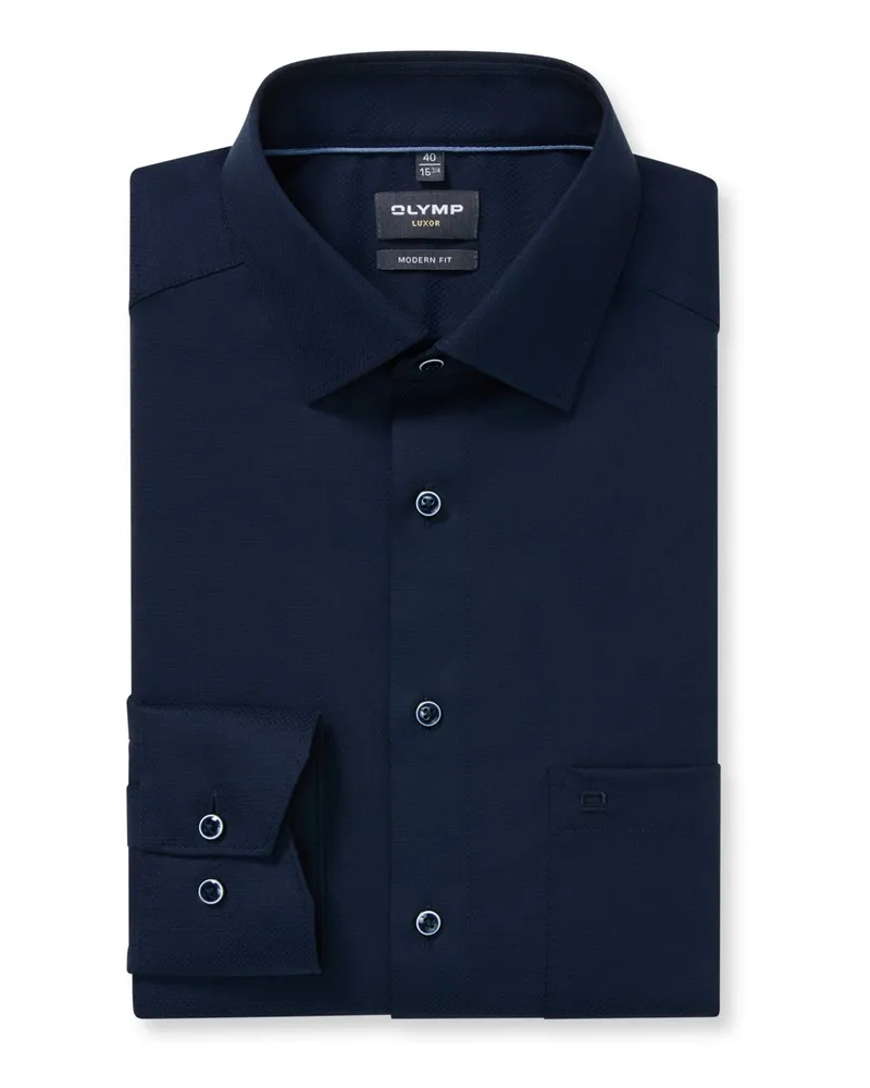 Olymp Luxor, Modern Fit, Extralanges Baumwollhemd mit Struktur in Marine