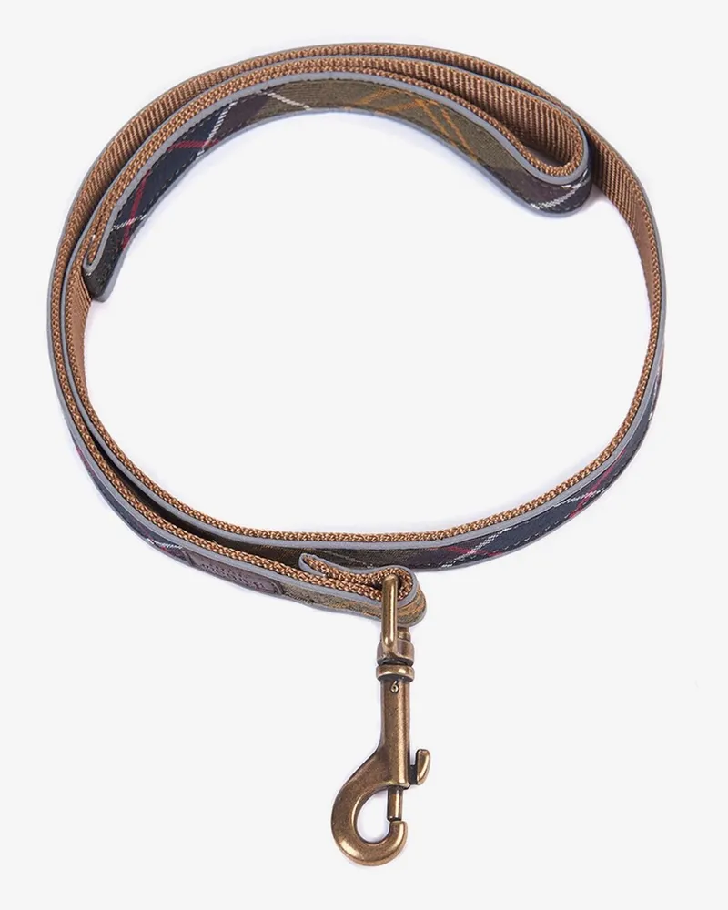 Barbour Hundeleine mit Tartanmuster und Reflektoren in Oliv