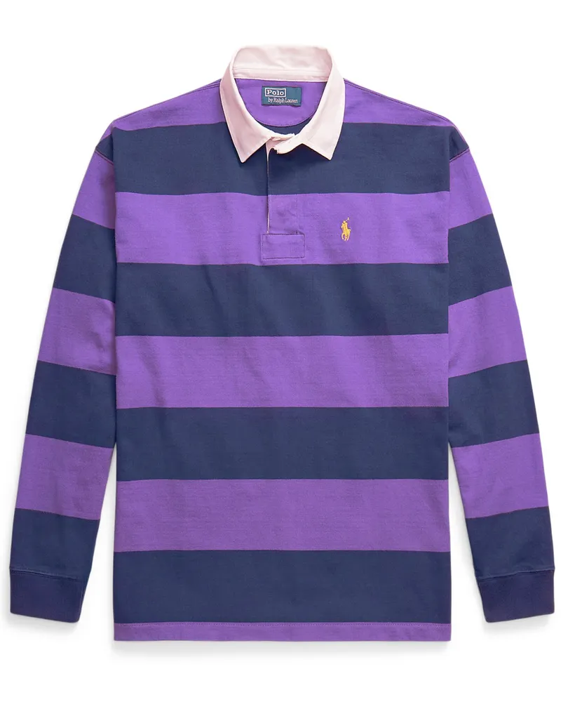 Ralph Lauren Rugbyshirt mit Blockstreifen und kleiner Pony-Stickerei in Lila