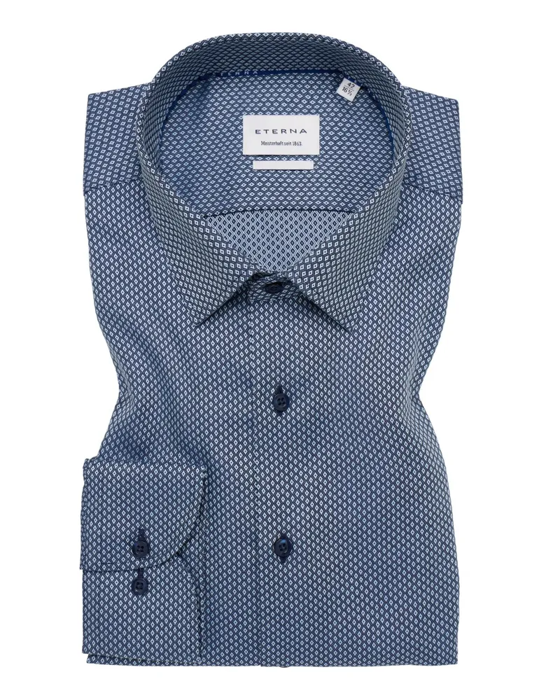 Eterna Extralanges Baumwollhemd mit Struktur, Modern Fit in Marine