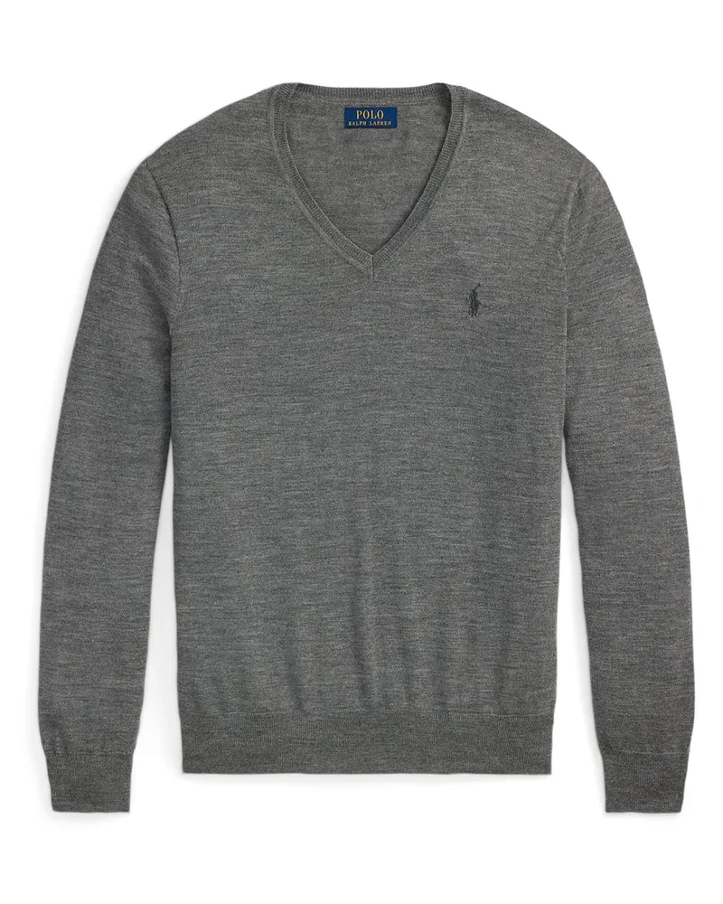 Ralph Lauren Leichter Pullover aus waschbarer Merinowolle mit V-Ausschnitt in Grau
