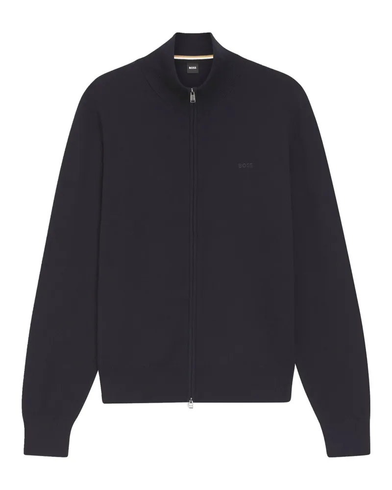 HUGO BOSS Strickjacke aus Baumwolle mit Label-Schriftzug in Marine
