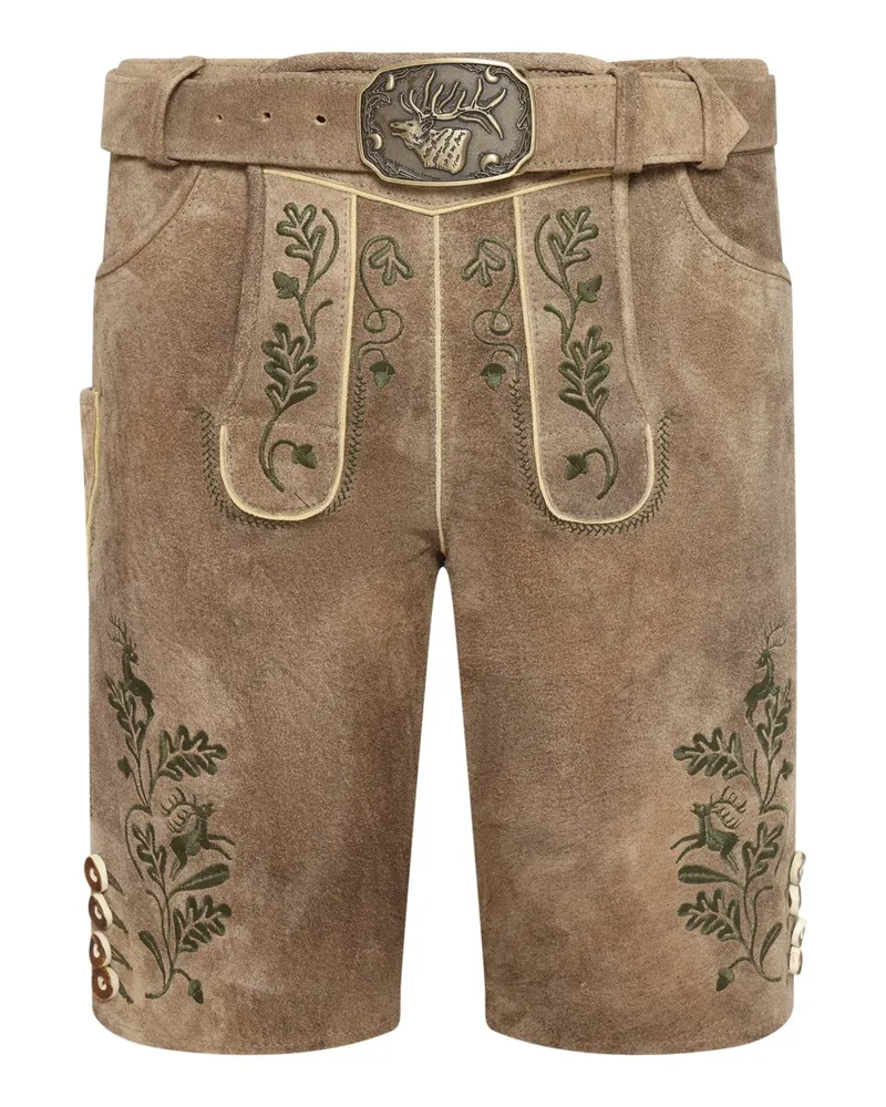 Spieth & Wensky Traditionelle Trachtenlederhose mit Stickerei und Metallschnalle in Braun