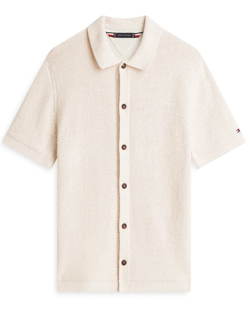 Tommy Hilfiger Strick-Kurzarmhemd aus Baumwolle und recyceltem Material in Beige