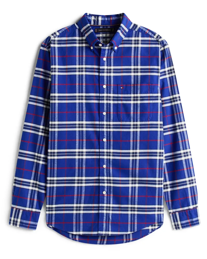Tommy Hilfiger Oxfordhemd mit Glencheck-Muster und Brusttasche, Regular Fit in Königsblau