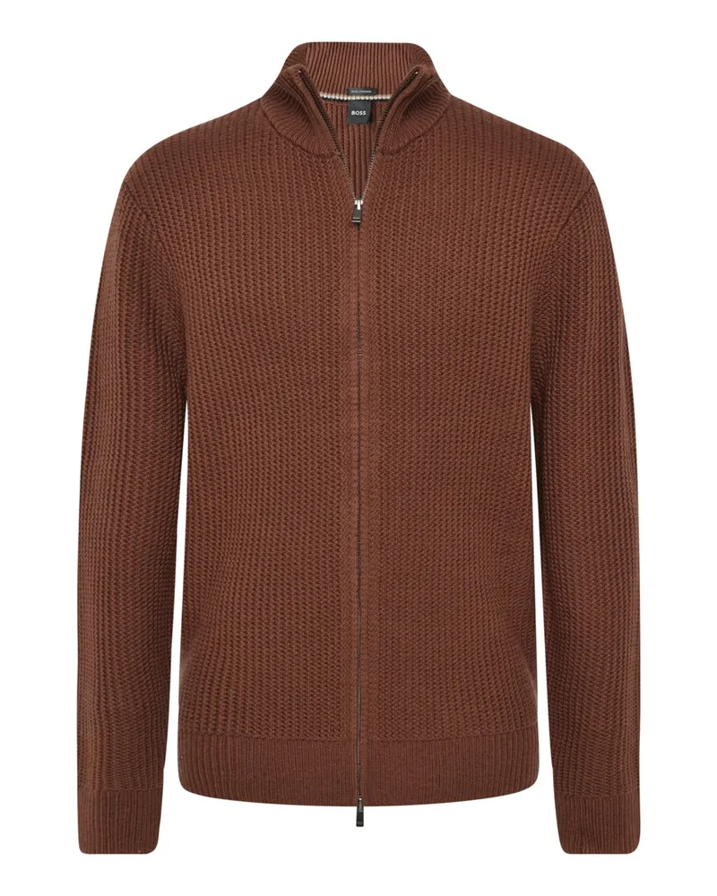 HUGO BOSS Softe Strickjacke H-Fiocco mit Stehkragen und Zip, Regular in Rostrot