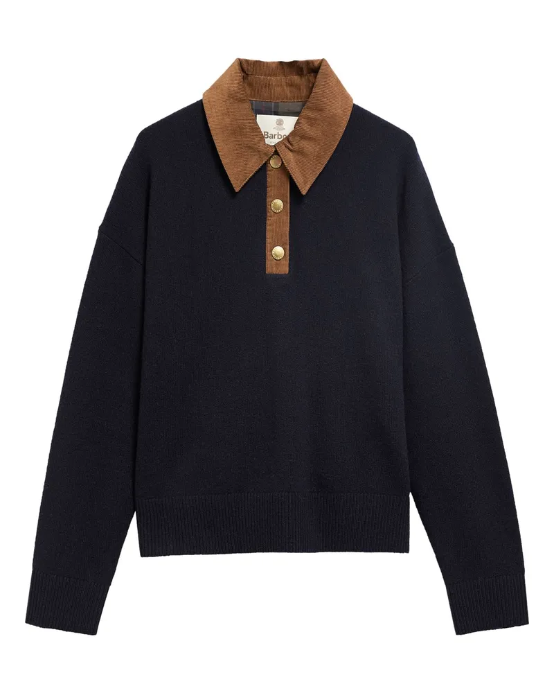 Barbour Damen Merinopullover mit Cordkragen und Knopfleiste in Marine