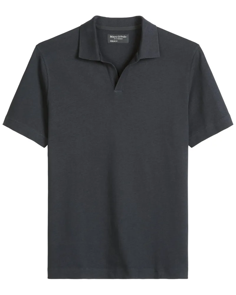 Marc O'Polo Strick-Poloshirt aus Baumwolle und Leinen mit Variokragen, Regular Fit in Marine