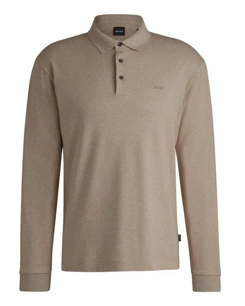 HUGO BOSS Langarm-Poloshirt aus mercerisierter Baumwolle in Beige