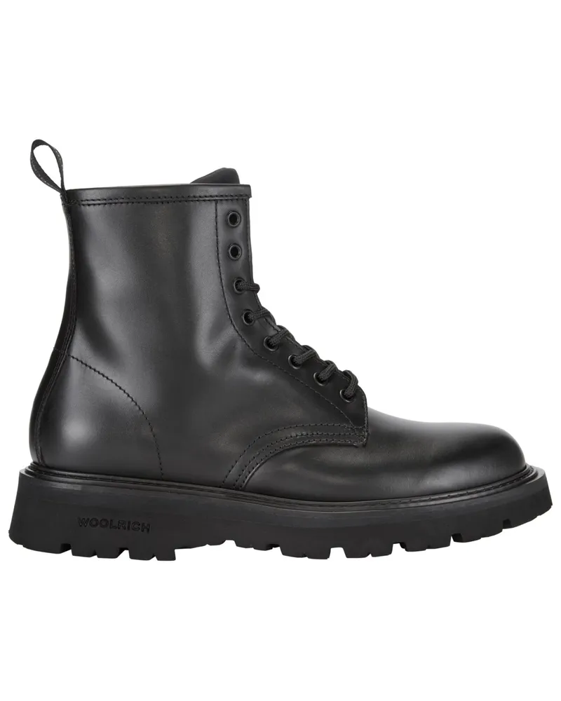 Woolrich Schnürboots aus Glattleder mit Profilsohle Schwarz