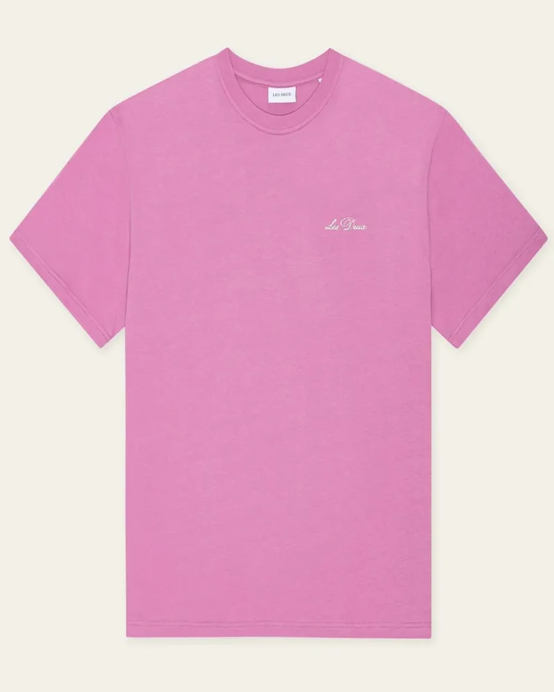 LES DEUX T-Shirt aus Baumwolle mit gesticktem Label-Schriftzug, Loose Fit in Pink
