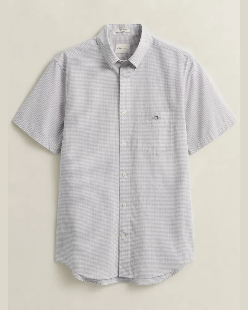 Gant Kariertes Kurzarmhemd mit Brusttasche, Regular Fit in Grau