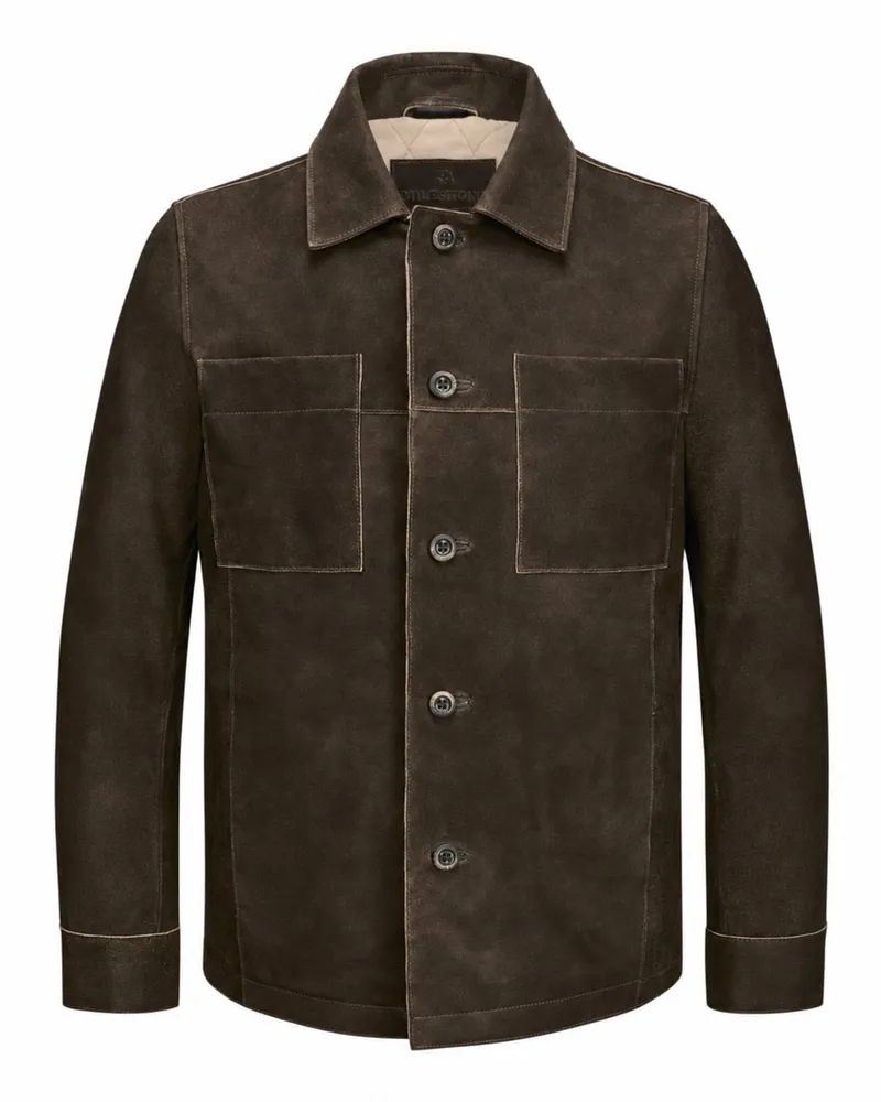 Milestone Gefütterte Lederjacke Damin aus weichem Veloursleder in Dunkelbraun