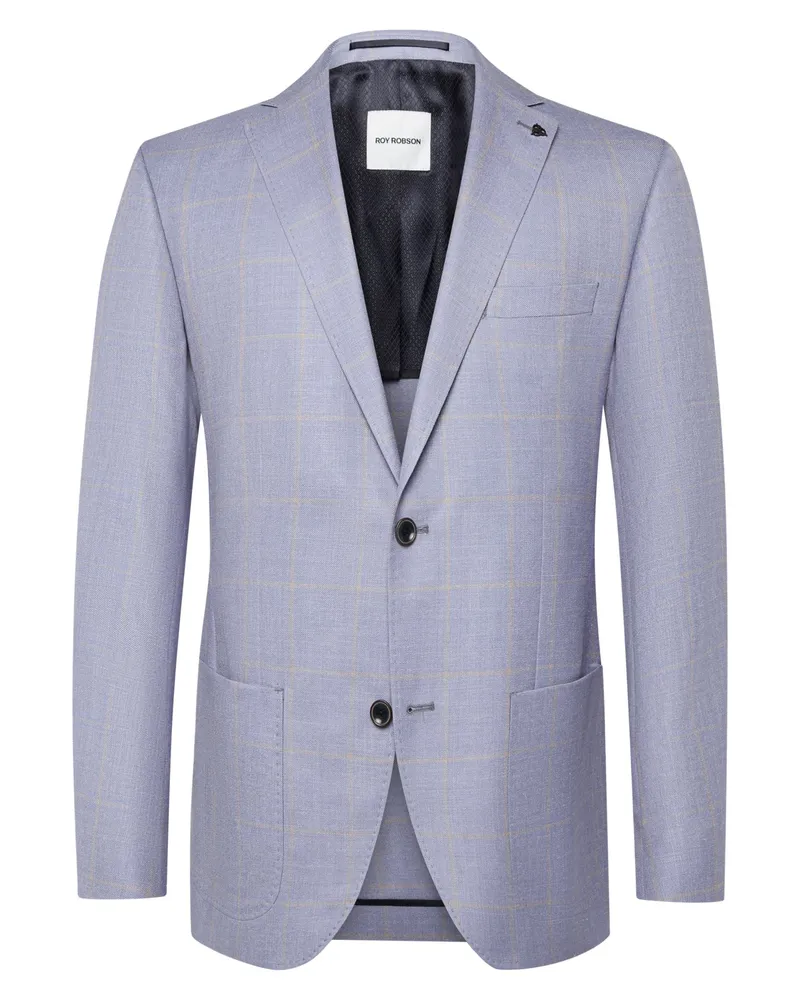Roy Robson Sakko aus einem Schurwolle-Mix mit Fensterkaromuster, Regular Fit in Hellblau