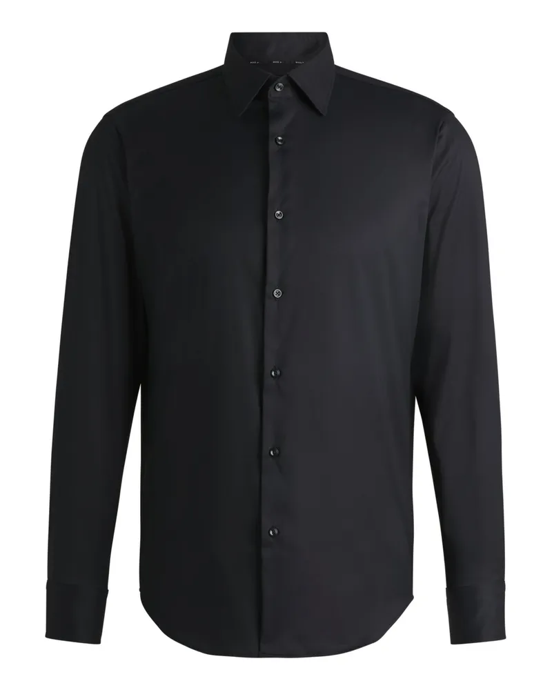HUGO BOSS Atmungsaktives Performance Stretch-Hemd mit Kentkragen, Slim Fit in Schwarz