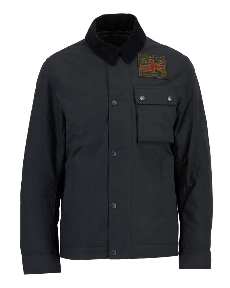 Barbour Wattierte Wachsjacke Workers mit Aufnähern und Cordkragen in Schwarz