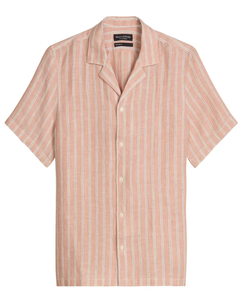 Marc O'Polo Leinenhemd mit Streifen und Resort-Kragen, Regular in Orange